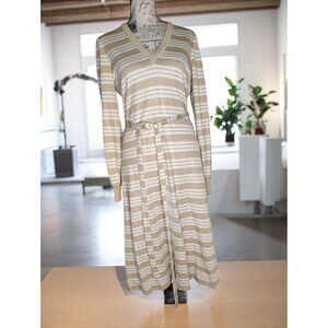 Vintage Kimberly Mod Go Go Knit Dress Size 8 Dacron Polyester Beige Stripe 60's